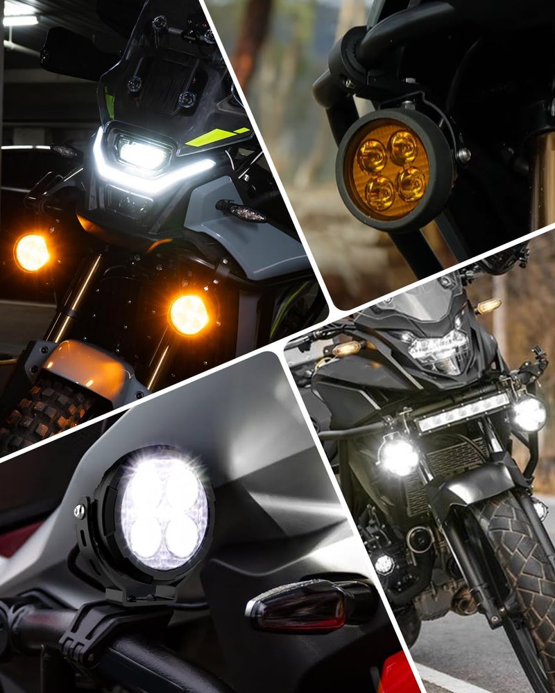 Jumpdy 3.5 Inch LED motorcycle auxiliary headlight Amber/white two-tone LED fog lights with 9 modes Includes wiring harness and bracket Compatible for motorcycles, SUV, Truck, ATV - Image 2